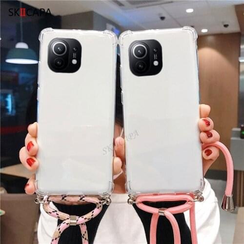 Airbag Shockproof Clear Phone Case For Xiaomi 11 Ultra 10 Lite 10T Note 9 CC9 Pro Soft Silicone Protection Cover With Lanyard