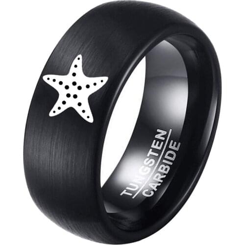 Dropshipping 8MM Sea Star Starfish Ring Black Men Women Tungsten Support Your Design