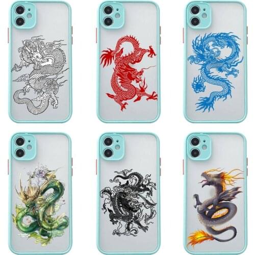 Remazy Fashion Dragon Phone Case For iphone 12 11 Pro Max Mini XS 8 7 Plus X SE 2020 XR Matte Transparent Light blue Cover