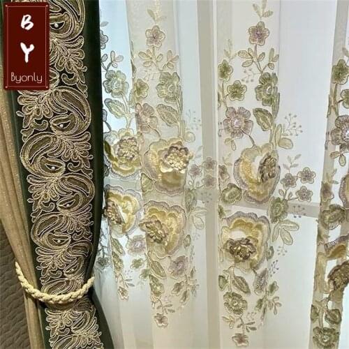 Luxury Embossed 3D Embroidered Lace Curtain High-grade Chenille Fabrics Blackout Curtains For Living Room Bedroom Blinds Drape#4