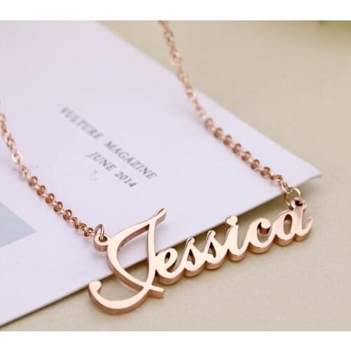Rose Gold Color Personalized Custom Name Pendant Necklace Stainless Steel Customized Nameplate Necklace Handmade Cute Gift