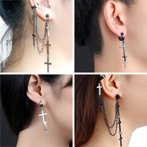 New Arrival Fashion Punk Black Cross Earrings Personality Ladies Hip Hop Multi-Layer Tassel Earring Dangle Drop Ear Jewelry Gift