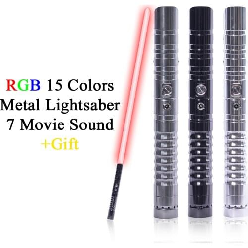 Lightsaber RGB 15 Colors Change Metal Laser Sword 7 Original Movie Sound Effects LED Light Saber FOC Cosplay Blaster Toy Gift