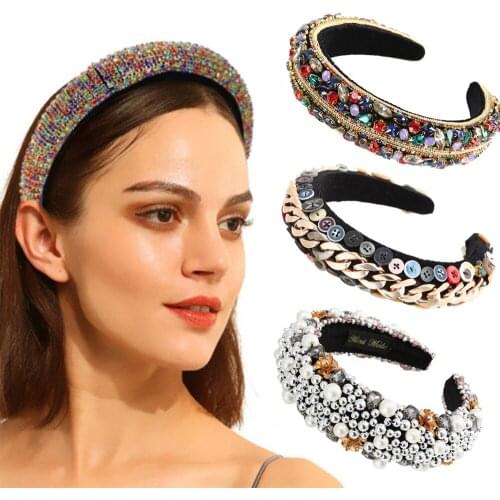 Handmade Padded Wedding Headdress Full Crystal Baroque Tiara Headband Luxury Diamante Hairband For Women Bridal Hair Accessories