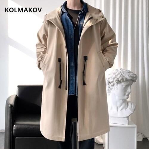 2021 spring Long style coat mens High quality trench coat ,Fashion hoooded jackets men,Mens Clothing Windbreakers FY35