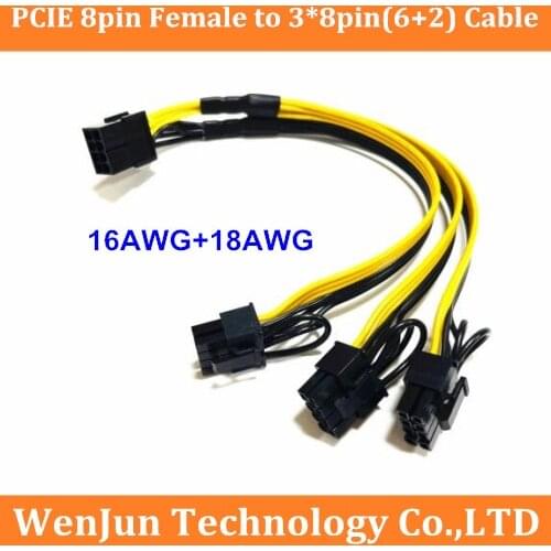 PCI Express Graphics Card Connector PC Supply GPU 8pin Female to 4 PCI-e 8(6+2)pin Internal Cable Power Splitter 16AWG+18AWG