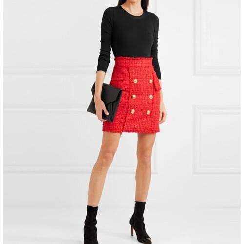 QUALITY Newest HIGH 2021 Runway Designer Skirt Womens Lion Buttons Tassel Wool Tweed Mini Skirt