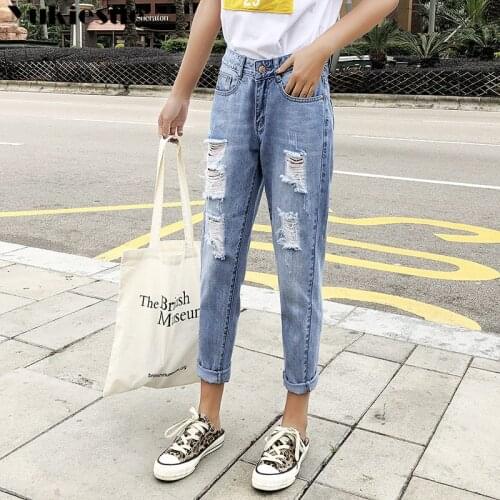 2019 summer Ladies High Waist Female Boyfriend ripped mom push up Jeans for women Denim Ripped Jean femme Woman Plus Size