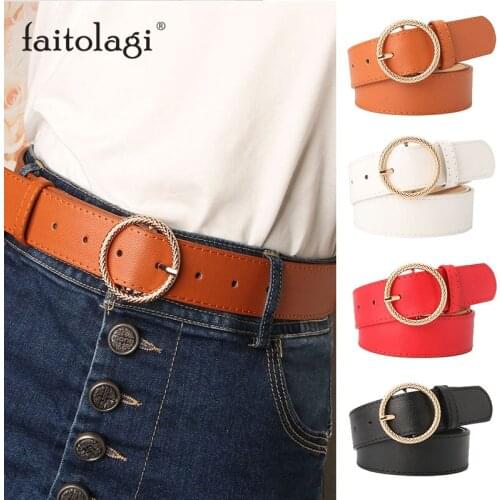 Ring Circle Alloy Buckle Women Belt Fashion Leather Wild Ladies Jeans Waist Belt Strap White Black Female Belt pasek damski 105