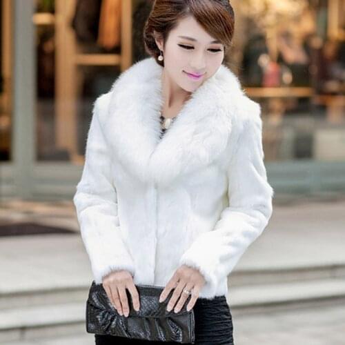 High Quality Faux Rabbit Hair Coat Womens Warm Outerwear Autumn Winter New Short Faux Fox Fur Collar Coat Jacket Overcoat s1123