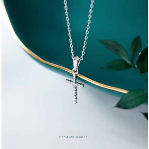 Modian Dazzling Zircon Luxury Cross Pendant Necklace Real 925 Sterling Silver for Women Link Chain Necklace Fashion Jewelry