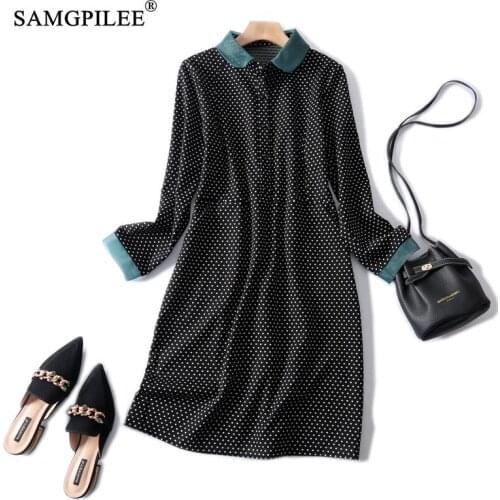 Elegant Dresses For Women 2020 Casual A-line Dot Full Sleeve Korean Fashion Clothing Empire Turn-down Collar Winter Dress Woman