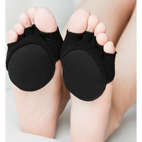 1 Pair Breathable Cotton Sponge Half Insoles Pads 5 Toes Cushion Metatarsal Sore Forefoot Support Massage Toe Socks Black Nude