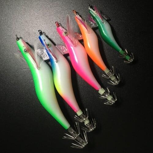 1pcs 2.5/3.0/3.5# Luminous Squid fishing bait hooks Wooden Shrimp jigs Fishing Lures 10-19g Artificial jigging Lure Octopus Bait