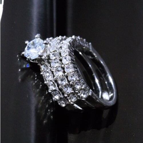 3 Pcs/set Classical Silver Color Inlaid White Zirconium Ring Set for Women Fashion Engagement Party Ring Jewelry Accessories