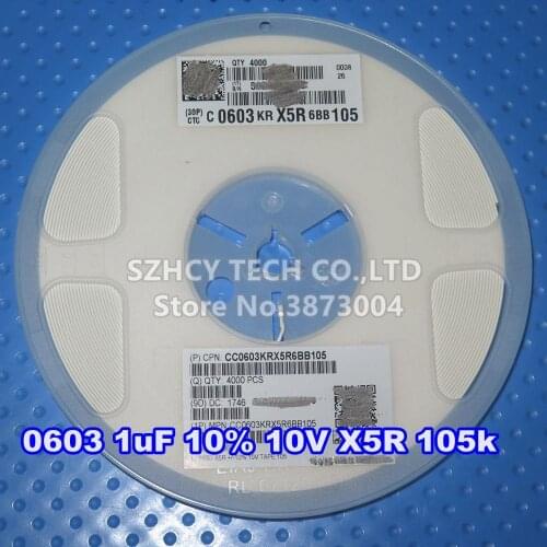 4000Pcs 0603 1uF 10% 10V X5R 105k CC0603KRX5R6BB105 New and origianl