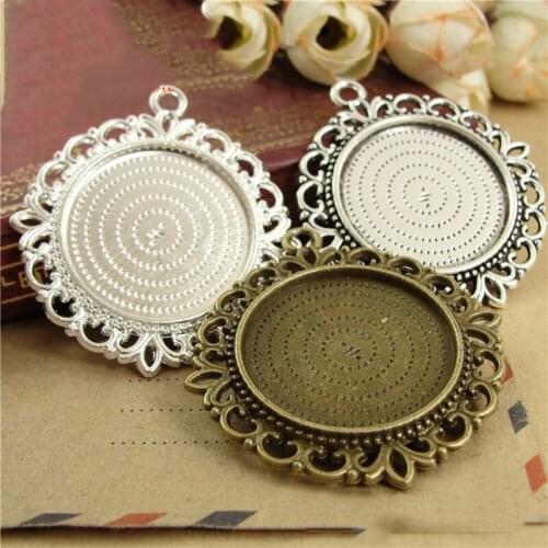 5pcs Antique Bronze Silver Flower Pendant Cabochon Settings Base Bezel Trays Blank Fit 25mm Cabochons DIY Necklace Making