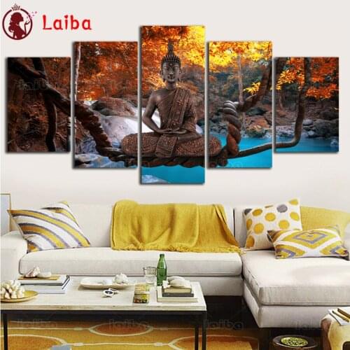 5d diy diamond painting mosaic Buddha zen icon diamond crystal painting full square round diamond embroidery art,5 pcs decor art