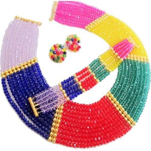 ACZUV Multicolor African Necklace Nigerian Beads Jewelry Set Bridal Party Jewelry Sets 10C-CH005
