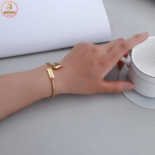 Akizoom Box Chain Heart Bangles Stainless Steel Lucky Girl Hand Bracelet 2 Color Freeshipping Charm for Women Party Jewelry Gift
