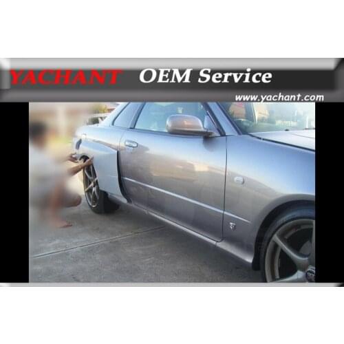Car-Styling Carbon Fiber Rear Fender Fit For Skyline R34 GTT 2D Coupe GTR Conversion GTR Style Rear Fender Flares w/o Fuel Cap