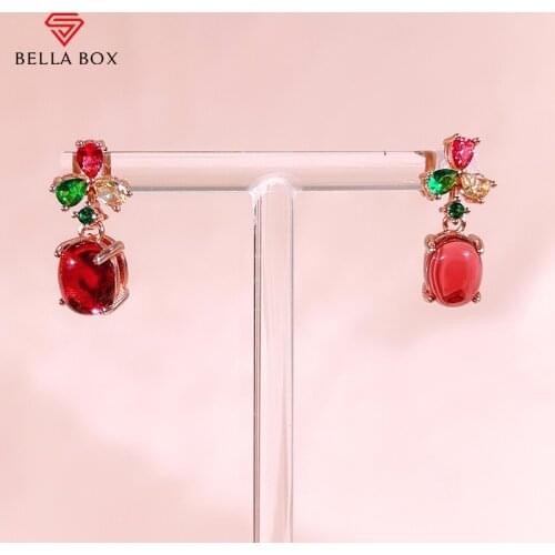 BELLA BOX Simple Red Tourmaline Drop Earrings For Women 925 Sterling Silver Luxury Ruby Gems Engagement Anniversary Jewelry