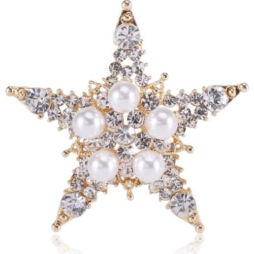 Five pointed star Brooch alloy Pearl Rhinestone Brooch atmosphere womens clothing accessories Pin Pendant dual purpose
