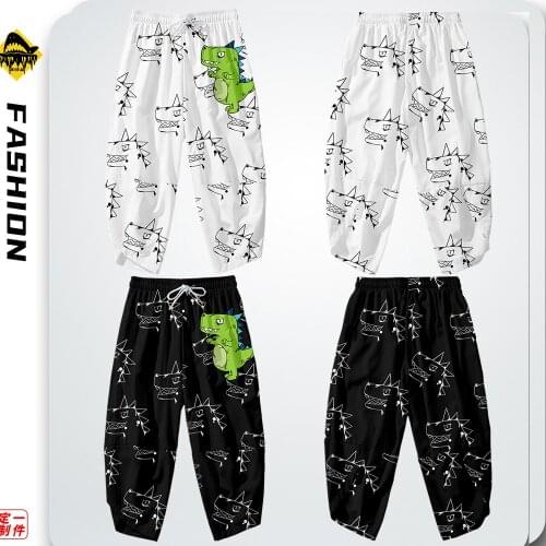 Men Harajuku Vintage Cute Dinosaur Print Harem Pant Streetwear Pants Casual Loose Long Trousers Oversize 6XL