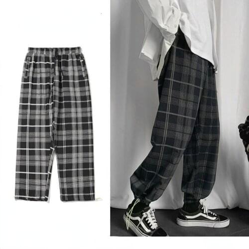 Mens Plaid Casual Harem Pants Man Loose Ankle-Length Trousers Harajuku Streetwear New Male Clothing Jogging Pants Men