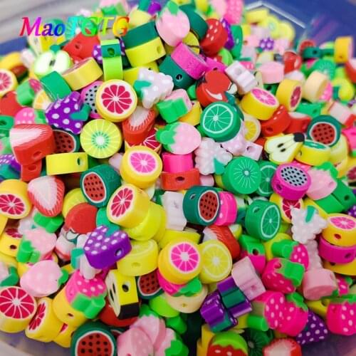 50pcs 10mm Fruit Polymer Clay Beads For Jewelry Making Necklace Bracelet Mixed Colors Clay Spacer Bead Accessories Wholesale
