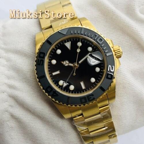 BLIGER 40mm Top Luxury GMT Mechanical Watch Gold Case Sapphire Glass Black Dial Luminous Waterproof Automatic Watch Without Logo