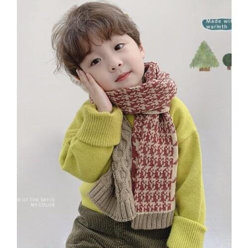 Children Wool Knitted Scarf for Boys and Girls In Autumn and Winter Warm Twist Plover Case Grain Scarf Tide