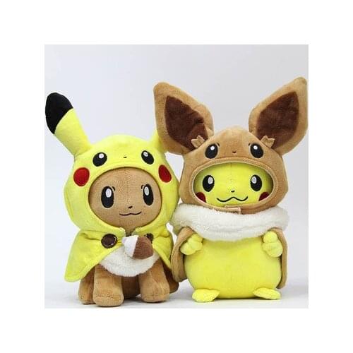Hot Toys Pokemon Pikachu Cosplay 30CM Eevee Gengar Eeveelutions Stuffed Dolls with Cloak Cos Plush for Children Toy