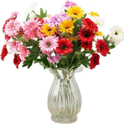 5Pcs Fake Single Stem Gerbera (6 Heads/Piece) 23.62" Length Simulation Sunflower for Wedding Home Decorative Artificial Flowers