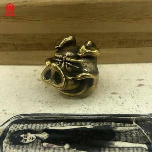 1PC Cute Piggy Head Retro Brass Copper EDC Paracord Beads Lanyard Pendants Knife Beads Umbrella Rope Cord Necklace Bracelet Bead