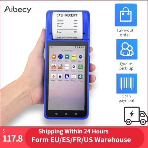 Handheld PDA POS Receipt Terminal Printer 1D 2D Barcode Scanner Android 8.1 with 5.5 Inch Touchscreen Camera Support WiFi/BT