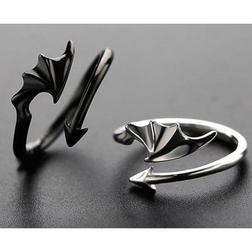 Gothic Punk Style Devil Dragon Ring Personalized Male Female Couple Rings Demon Angel Wings Ring Adjustable Size Party Jewelry
