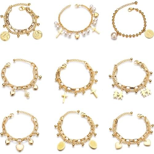 Letdiffery Christian Stainless Steel Cross/Mary Virgin/Saint Benedict/Heart Multilayers Women Wedding Bracelets Femme Jewelry