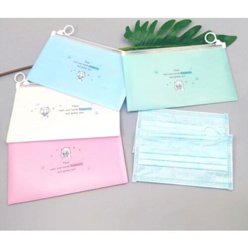 Cartoon Mask Storage Bag Outdoor Portable Waterproof Mask Storage Box Stationery Pencil Case Zipper Bag Accommodation Clip