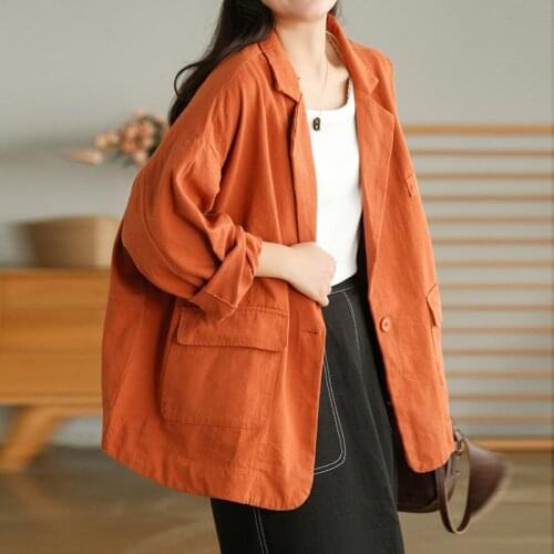 NINI WONDERLAND 2021 Autumn Loose Cotton Simple Casual Blazers Coat Women Long Sleeve Turn Down Collar Korean Style Suits Coat
