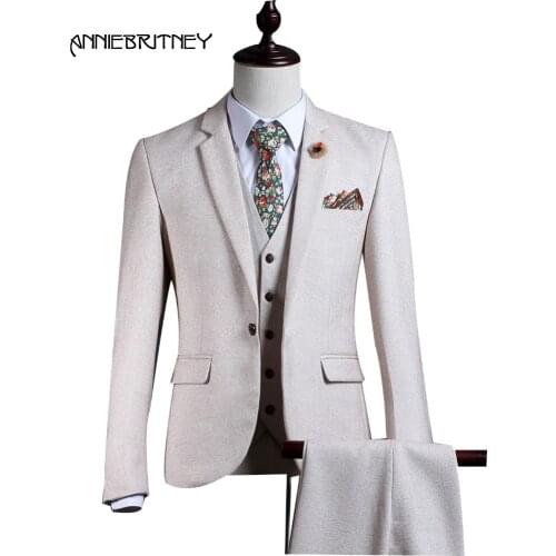 2018 New Brand White Tweed Men Suit Set Formal Slim Fit Winter Gentle Prom Marriage Tuxedo Style Groom 3 Piece Terno Masculino