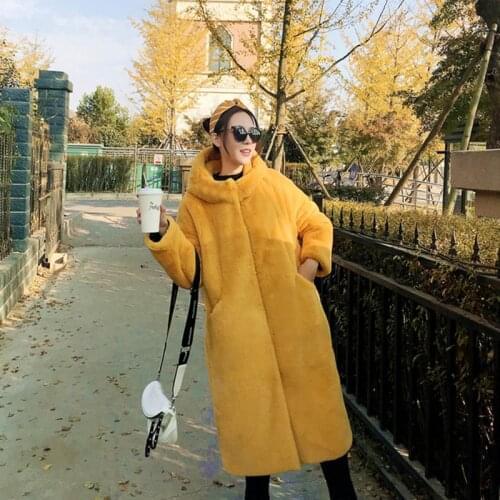 Hooded New Winter Solid Women Faux Fur Coats Ladies Thicken Warm Outwear Faux Rabbit Fur Jackets 2021 Female Loose Long Overcoat