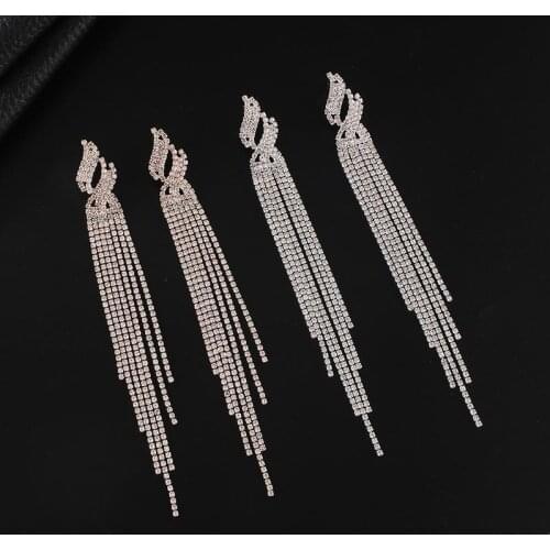 New Fashion White Crystal big Dangle Earrings for Women Tassel Long Bling Rhinestone Earrings Bridal Jewelry Gift E693