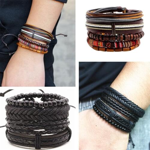 New Trendy Vintage Boho Wrap Leather Charm Bracelet Men Homme Accesorios Pulseras Mujer Men Bracelets for Women Jewellery 2019