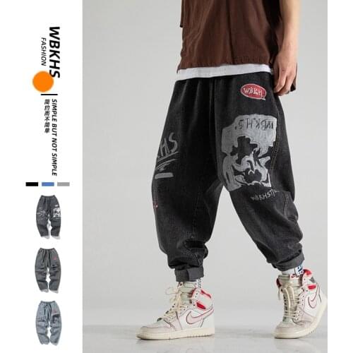 2021 Autumn Men Casuan Denim Trousers Print Jeans Fashion Slacks