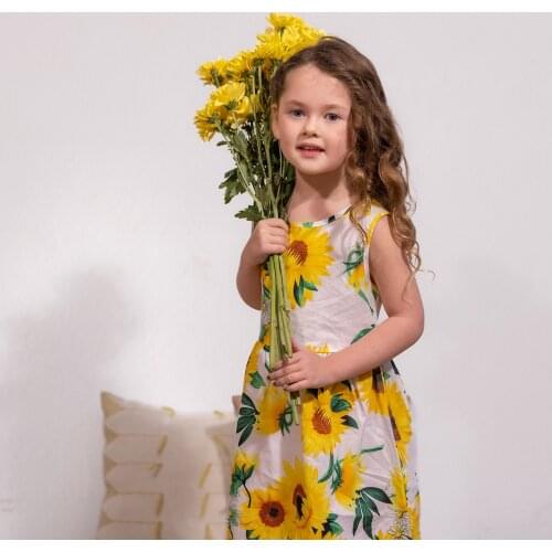 Baby / Toddler Girl Sunflower Print Bowknot Sleeveless Dress