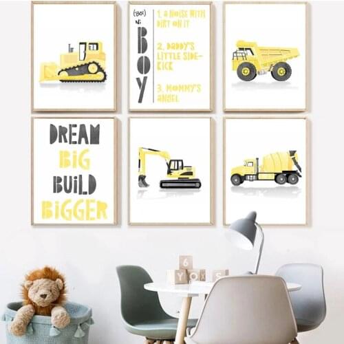 Baby Boy Room Poster In The Nursery Trucks Car Wall Art Canvas Painting Excavator Print Pictures for Children Room Home Decor