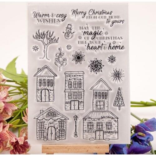 Clear Stamps Silicone Stamp Cards with Snowflakes House and Snowman Pattern DIY Scrapbooking Embossing Album Decor Craft T1497