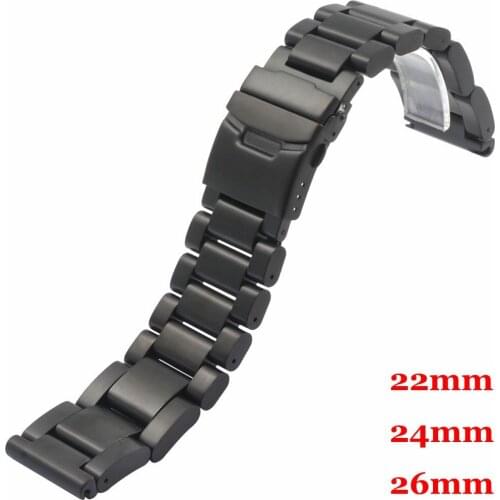 Watch Band 22mm 24mm 26mm Black Stainless Steel Strap for Hours with Folding Claps with Safty Replacement GD0135