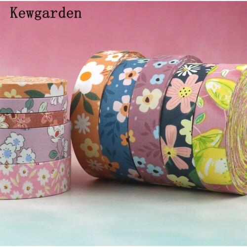 Kewgarden 1" 3/8" 25mm 10mm Floral Fabric Layering Cloth Ribbon DIY Hair Bow tie Brooch Accessories Handmade Tape 10 Meters